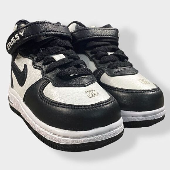 Nike x Stussy Air Force 1 Mid TD Black / White Toddler size 4C DN4160-002 New - Picture 4 of 12